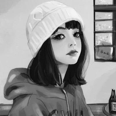 网红手绘黑白图片女生头像