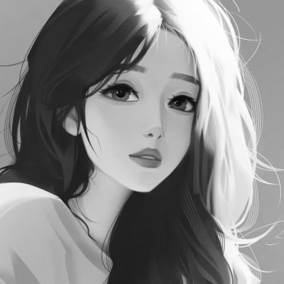 网红手绘黑白图片女生头像