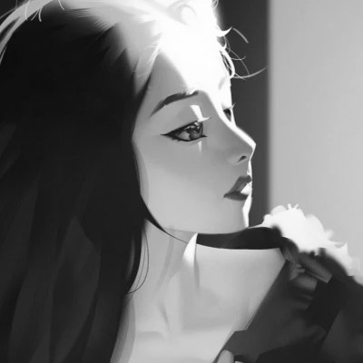 网红手绘黑白图片女生头像