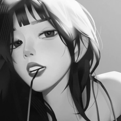 网红手绘黑白图片女生头像