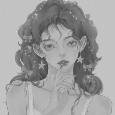 网红手绘黑白图片女生头像