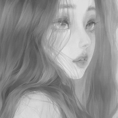 网红手绘黑白图片女生头像