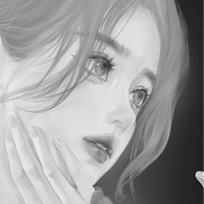 网红手绘黑白图片女生头像