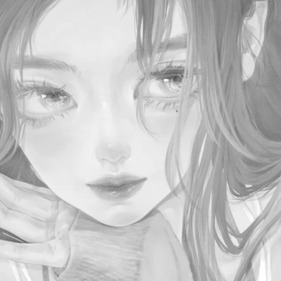 网红手绘黑白图片女生头像