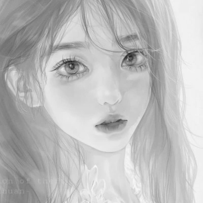 网红手绘黑白图片女生头像