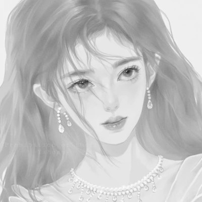 网红手绘黑白图片女生头像