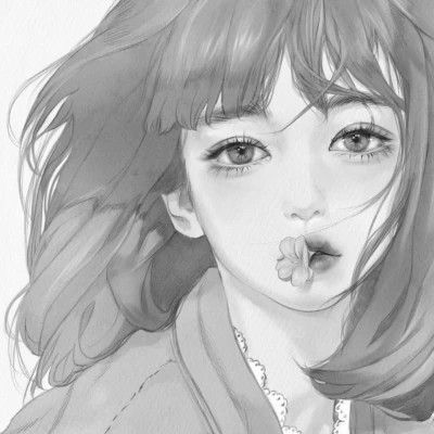 网红手绘黑白图片女生头像