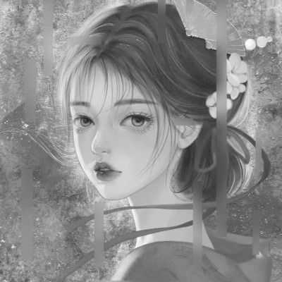 网红手绘黑白图片女生头像