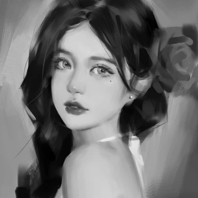 网红手绘黑白图片女生头像