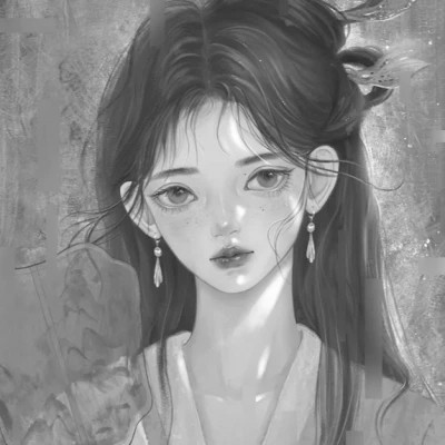 网红手绘黑白图片女生头像