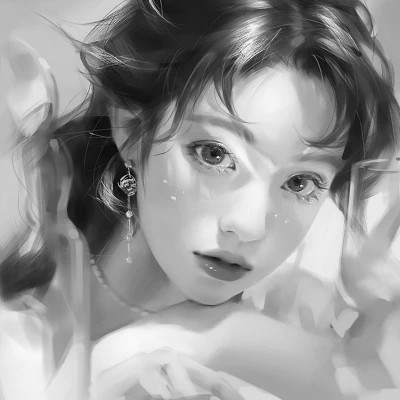 网红手绘黑白图片女生头像