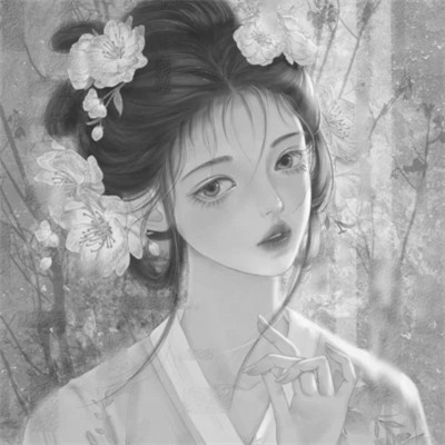 网红手绘黑白图片女生头像