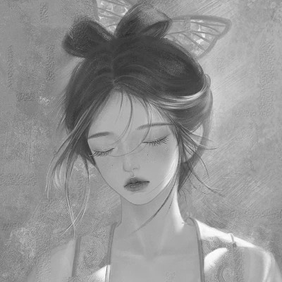 网红手绘黑白图片女生头像