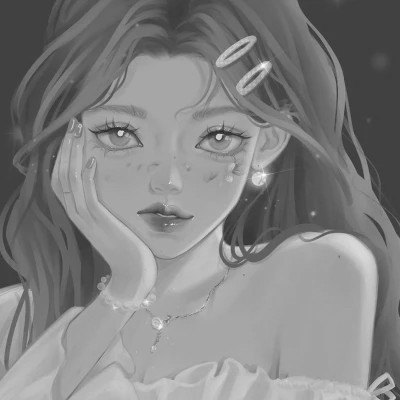 网红手绘黑白图片女生头像
