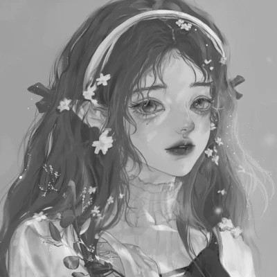 网红手绘黑白图片女生头像