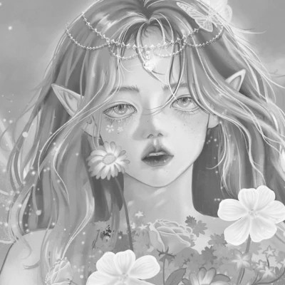 网红手绘黑白图片女生头像