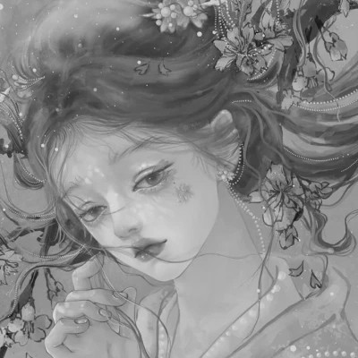 网红手绘黑白图片女生头像