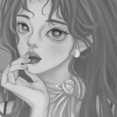 网红手绘黑白图片女生头像