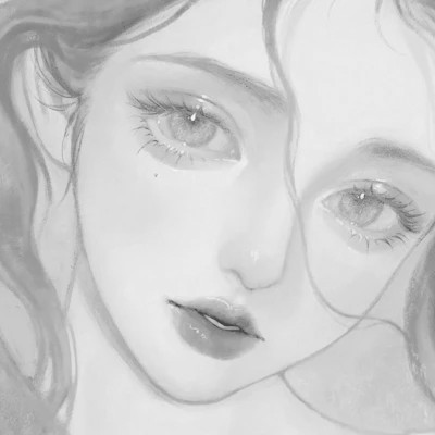 网红手绘黑白图片女生头像