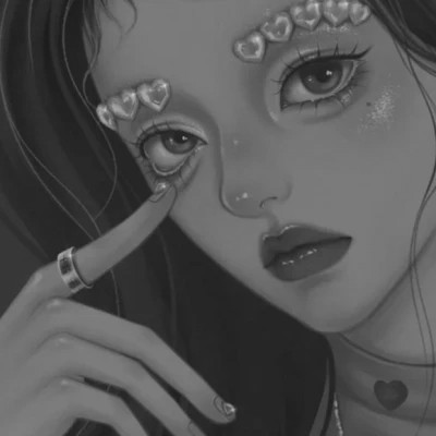 网红手绘黑白图片女生头像