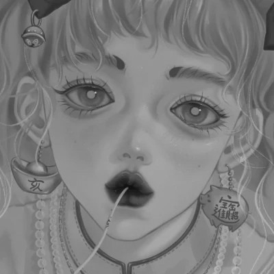 网红手绘黑白图片女生头像