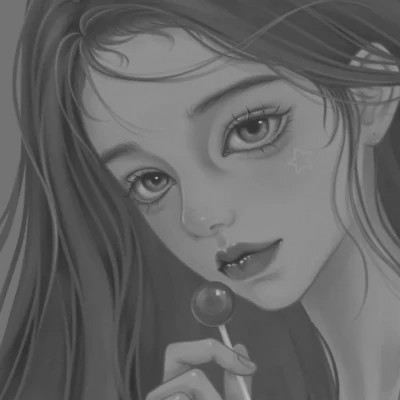 网红手绘黑白图片女生头像
