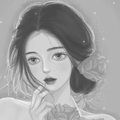 网红手绘黑白图片女生头像