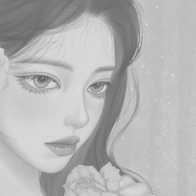 网红手绘黑白图片女生头像