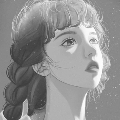 网红手绘黑白图片女生头像