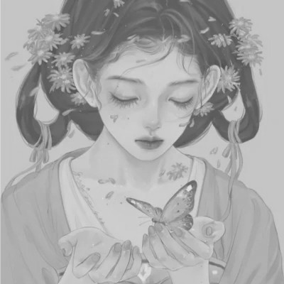 手绘头像女黑白