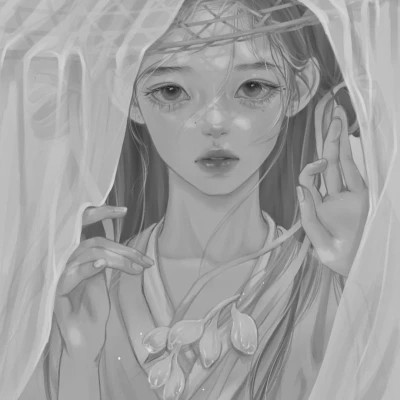 手绘头像女黑白