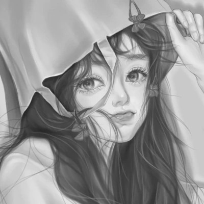 手绘头像女黑白