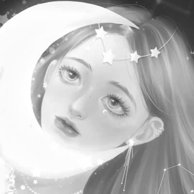 插画头像女生黑白简约