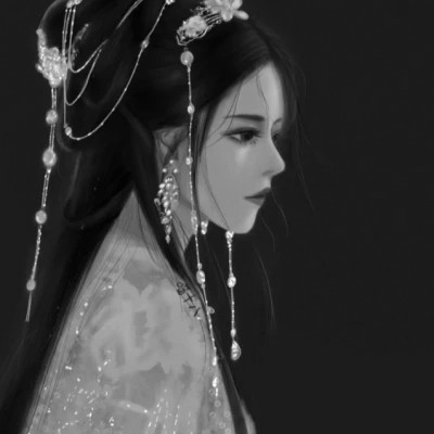 插画头像女生黑白简约