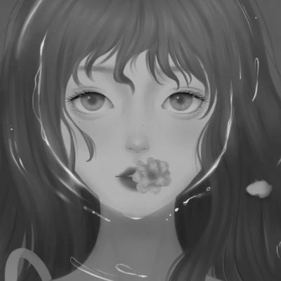 插画头像女生黑白简约