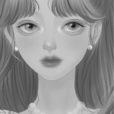 插画头像女生黑白简约