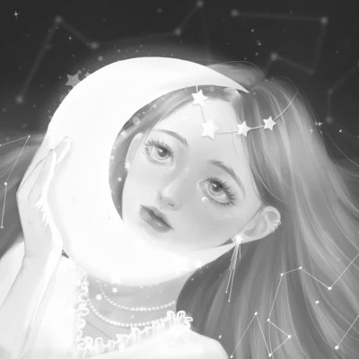 插画头像女生黑白简约