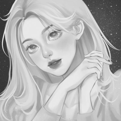 插画头像女生黑白简约