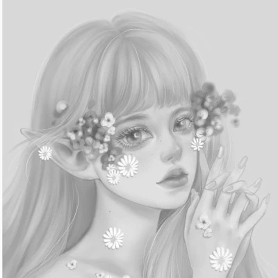 插画头像女生黑白简约
