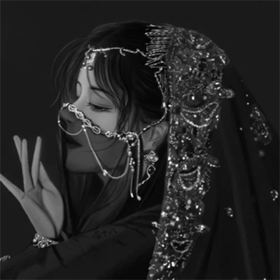 插画头像女生黑白简约