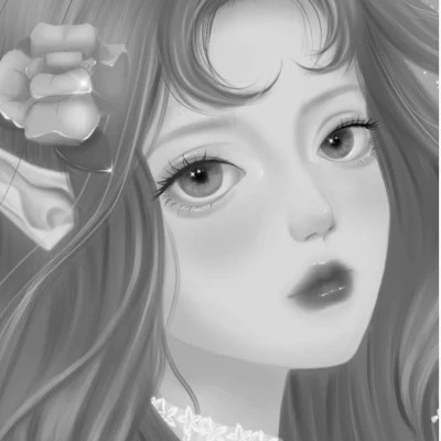 插画头像女生黑白简约