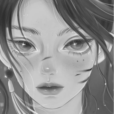 插画头像女生黑白简约