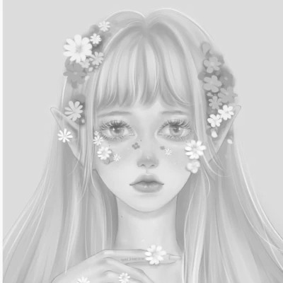 插画头像女生黑白简约