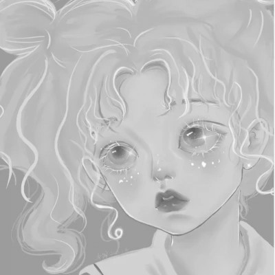 插画头像女生黑白简约