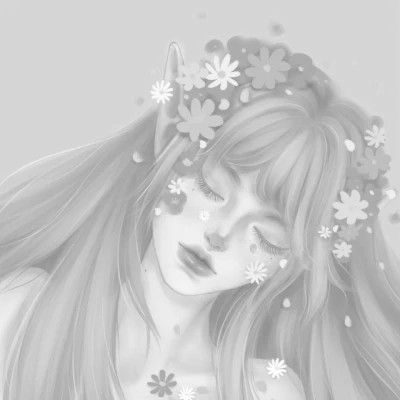 插画头像女生黑白简约