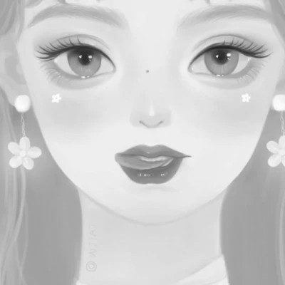 插画头像女生黑白简约
