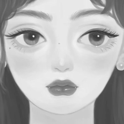 插画头像女生黑白简约