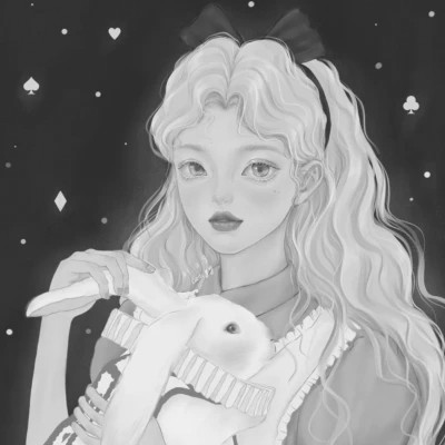 插画头像女生黑白简约