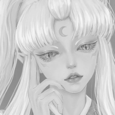 插画头像女生黑白简约