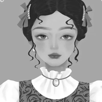 插画头像女生黑白简约